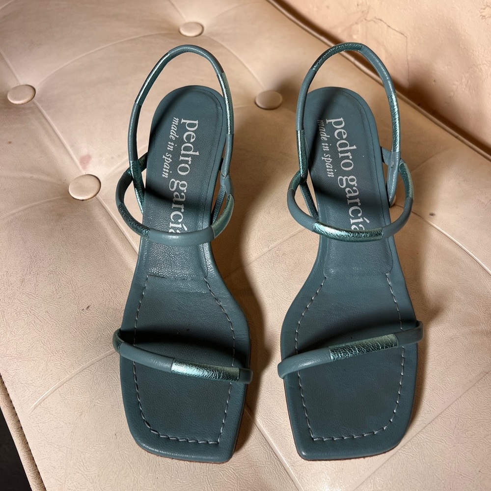 Pedro Garcia Sea-foam green sandals with metallic detailing